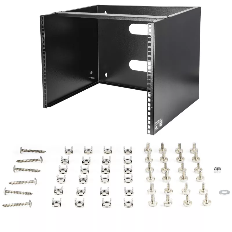 StarTech.com 8U sieninis tinklo stovas – 14 colių gylio (žemo profilio) – 19 colių skydo laikiklis negiliems serveriams ir IT įrangai, tinklo jungikliams – 80 svarų/36 kg talpa, juodas