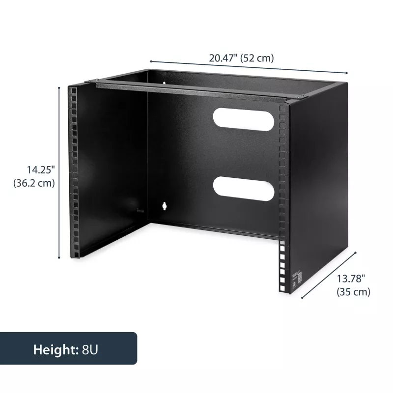 StarTech.com 8U sieninis tinklo stovas – 14 colių gylio (žemo profilio) – 19 colių skydo laikiklis negiliems serveriams ir IT įrangai, tinklo jungikliams – 80 svarų/36 kg talpa, juodas