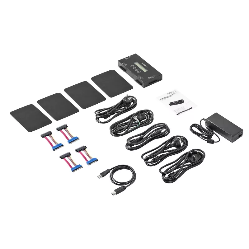 StarTech.com 4 lizdų SSD/HDD kietųjų diskų trynimo įrenginys - 2,5 colio ir 3,5 colio SATA - autonomiškas saugus išorinis diskų sanitizeris - 9 trynimo režimai - RS232 spausdintuvo prievadas - atitinka NIST/DOD ir TAA