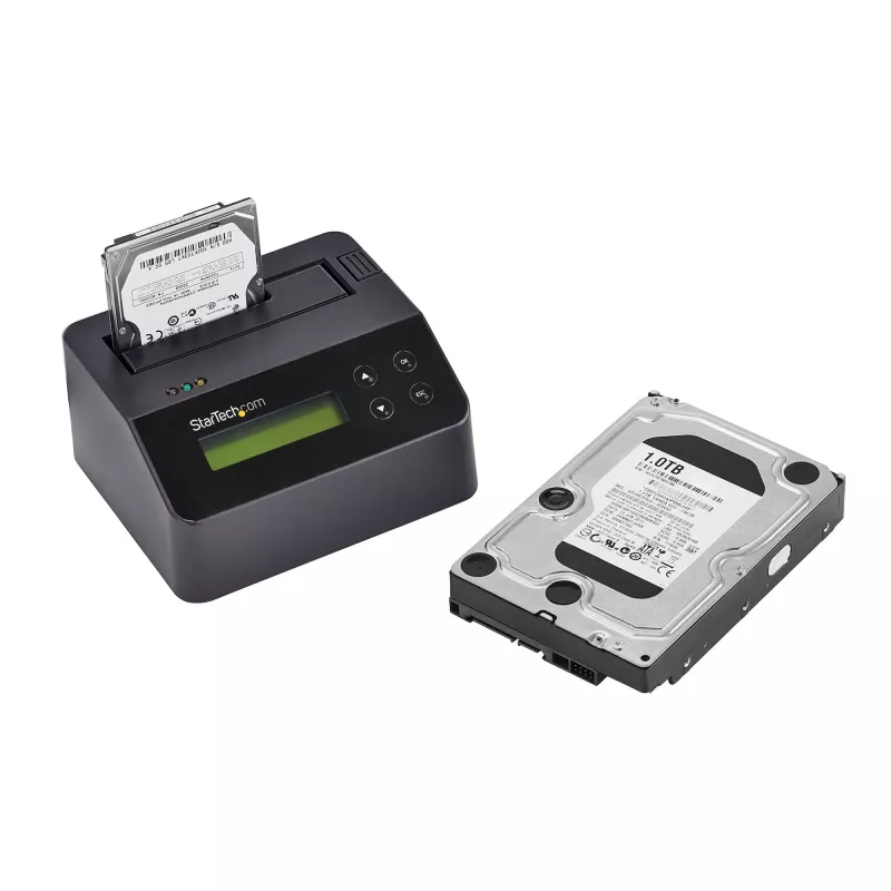 StarTech.com Vieno lizdo kietojo disko trynimo įrenginys, atskiras HDD/SSD sanitizer, 4Kn, USB 3.0 į SATA III (6 Gbps), 9 trynimo režimai, LCD ekranas, saugus kietojo disko trynimo dokas, DB-9 spausdintuvo prievadas, TAA atitikmuo
