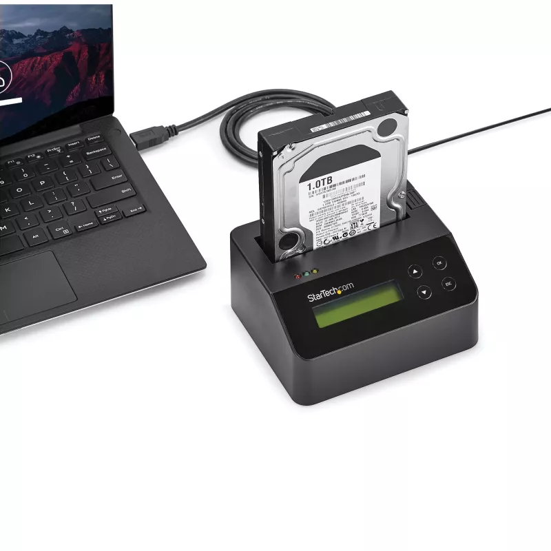StarTech.com Vieno lizdo kietojo disko trynimo įrenginys, atskiras HDD/SSD sanitizer, 4Kn, USB 3.0 į SATA III (6 Gbps), 9 trynimo režimai, LCD ekranas, saugus kietojo disko trynimo dokas, DB-9 spausdintuvo prievadas, TAA atitikmuo