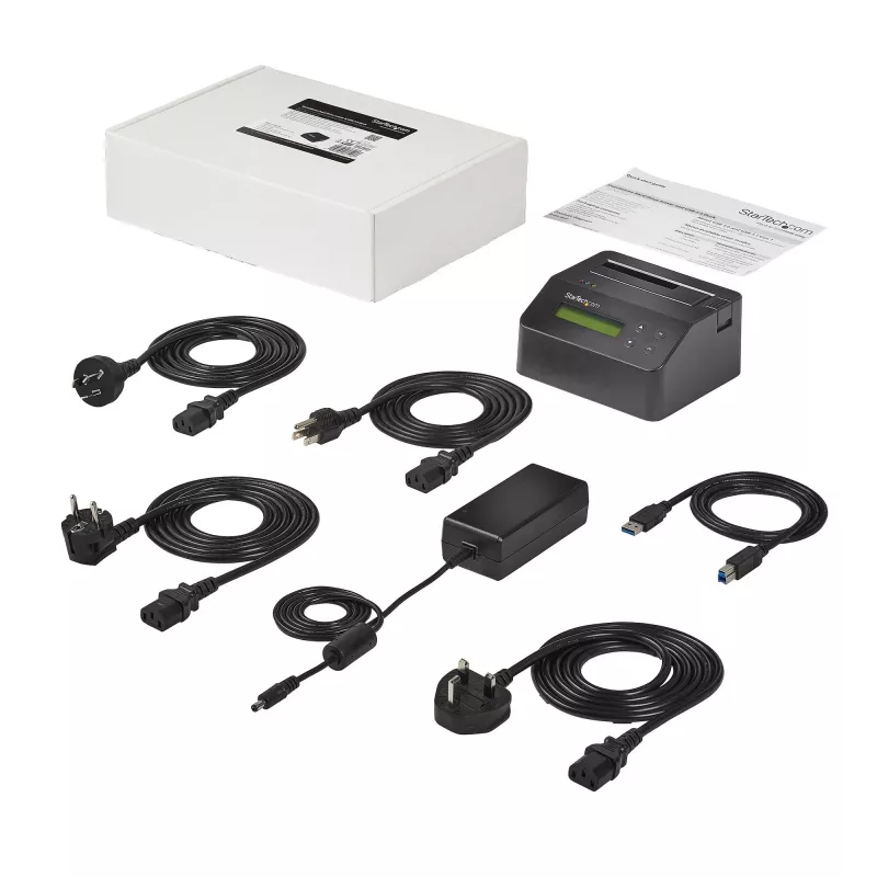 StarTech.com Vieno lizdo kietojo disko trynimo įrenginys, atskiras HDD/SSD sanitizer, 4Kn, USB 3.0 į SATA III (6 Gbps), 9 trynimo režimai, LCD ekranas, saugus kietojo disko trynimo dokas, DB-9 spausdintuvo prievadas, TAA atitikmuo
