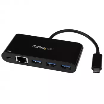 StarTech.com 3 prievadų USB-C stotelė su Gigabit Ethernet ir 60W Power Delivery įkrovimu nešiojamam kompiuteriui - USB-C į 3x USB-A (USB 3.0 SuperSpeed 5Gbps) - USB 3.2 Gen 1 Type-C adapterio stotelė