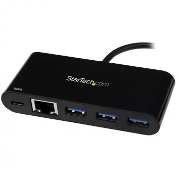 StarTech.com 3 prievadų USB-C stotelė su Gigabit Ethernet ir 60W Power Delivery įkrovimu nešiojamam kompiuteriui - USB-C į 3x USB-A (USB 3.0 SuperSpeed 5Gbps) - USB 3.2 Gen 1 Type-C adapterio stotelė