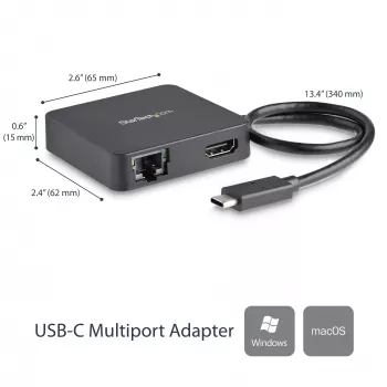 StarTech.com USB-C kelių prievadų adapteris – nešiojamas USB-C mini dokas su 4K HDMI vaizdu, Gigabit Ethernet, USB 3.0 stotimi (1x USB-A, 1x USB-C) – suderinamas su Thunderbolt 3