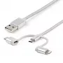 StarTech.com 1 m USB kelių įrenginių įkrovimo laidas – USB į Micro-USB, USB-C arba Lightning, skirtas iPhone/iPad/iPod/Android, Apple MFi sertifikuotas, 3 viename USB įkroviklis, pintas