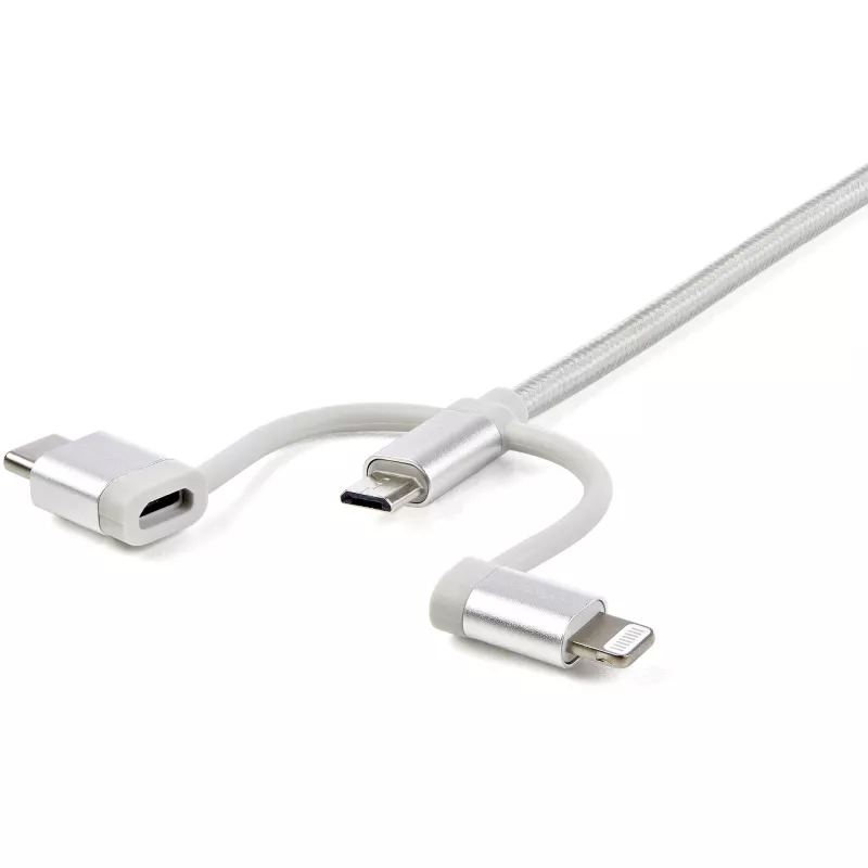 StarTech.com 1 m USB kelių įrenginių įkrovimo laidas – USB į Micro-USB, USB-C arba Lightning, skirtas iPhone/iPad/iPod/Android, Apple MFi sertifikuotas, 3 viename USB įkroviklis, pintas