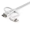 StarTech.com 1 m USB kelių įrenginių įkrovimo laidas – USB į Micro-USB, USB-C arba Lightning, skirtas iPhone/iPad/iPod/Android, Apple MFi sertifikuotas, 3 viename USB įkroviklis, pintas