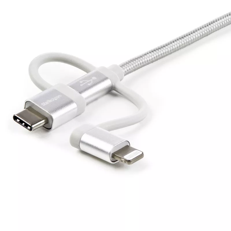 StarTech.com 1 m USB kelių įrenginių įkrovimo laidas – USB į Micro-USB, USB-C arba Lightning, skirtas iPhone/iPad/iPod/Android, Apple MFi sertifikuotas, 3 viename USB įkroviklis, pintas