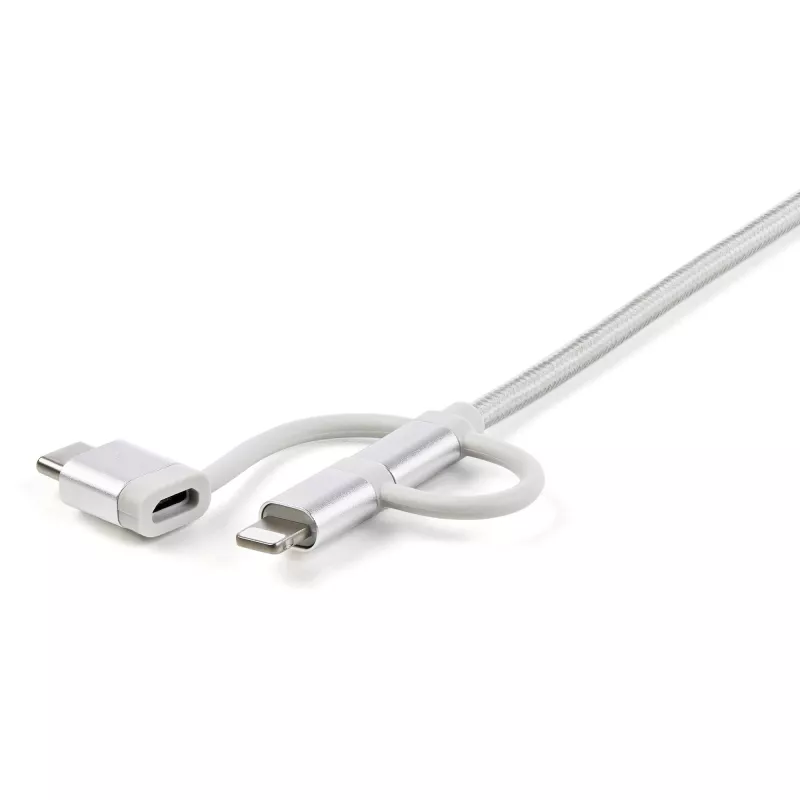 StarTech.com 1 m USB kelių įrenginių įkrovimo laidas – USB į Micro-USB, USB-C arba Lightning, skirtas iPhone/iPad/iPod/Android, Apple MFi sertifikuotas, 3 viename USB įkroviklis, pintas