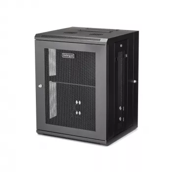 StarTech.com 4 stulpų 15U sieninis tinklo spintas su 1U lentyna, 19 colių šarnyrinis sieninis serverio stovas duomenų / AV / elektronikos / kompiuterių įrangai, lankstus ventiliuojamas stovo gaubtas