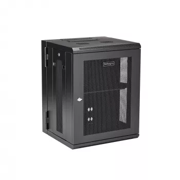 StarTech.com 4 stulpų 15U sieninis tinklo spintas su 1U lentyna, 19 colių šarnyrinis sieninis serverio stovas duomenų / AV / elektronikos / kompiuterių įrangai, lankstus ventiliuojamas stovo gaubtas