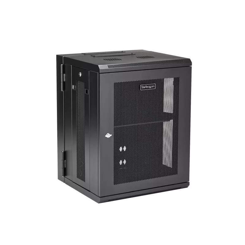 StarTech.com 4 stulpų 15U sieninis tinklo spintas su 1U lentyna, 19 colių šarnyrinis sieninis serverio stovas duomenų / AV / elektronikos / kompiuterių įrangai, lankstus ventiliuojamas stovo gaubtas
