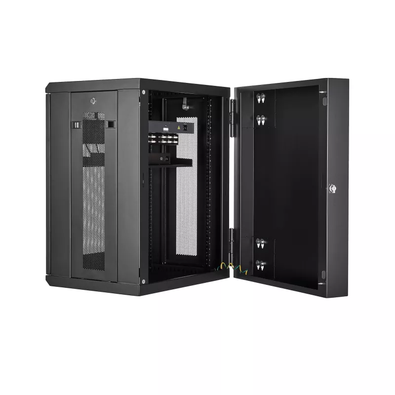 StarTech.com 4 stulpų 15U sieninis tinklo spintas su 1U lentyna, 19 colių šarnyrinis sieninis serverio stovas duomenų / AV / elektronikos / kompiuterių įrangai, lankstus ventiliuojamas stovo gaubtas