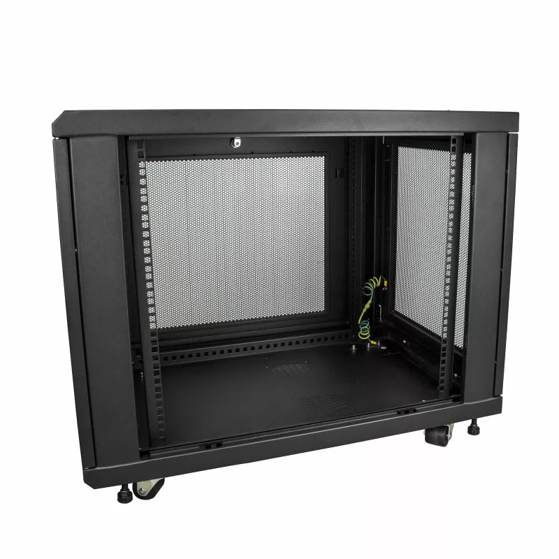 StarTech.com 4-Post 12U Server Rack Cabinet – užrakinama 19 colių spinta serveriams, AV ir IT įrangai, biuro/namų tinklo stovas su ratukais ir reguliuojamais bėgiais