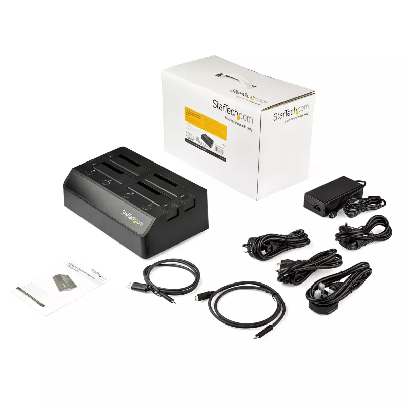 StarTech.com 4 lizdų USB į SATA kietųjų diskų dokas, USB 10Gbps, išorinis 2,5 colio ir 3,5 colio SSD / HDD dokas, SATA III, karštas keitimas, įkrovimas iš viršaus