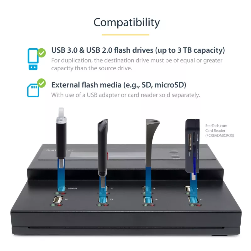StarTech.com USB atmintinių kopijavimo ir trynimo įrenginys 1:7, 1,5 GB/min, LCD ekranu - TAA