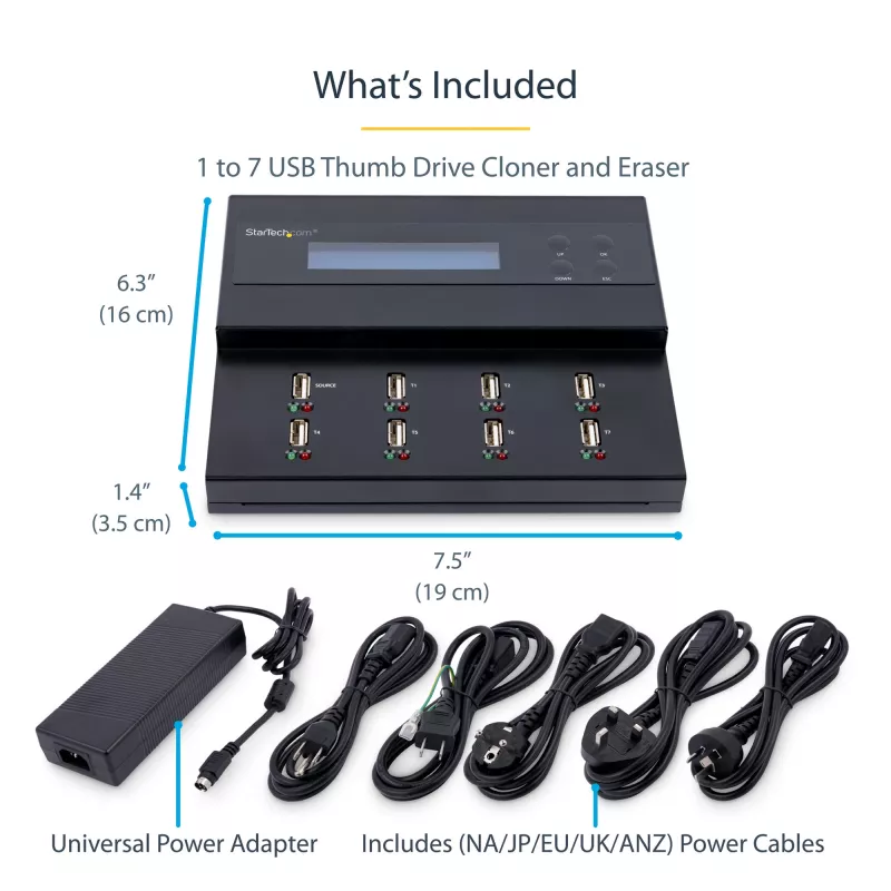 StarTech.com USB atmintinių kopijavimo ir trynimo įrenginys 1:7, 1,5 GB/min, LCD ekranu - TAA