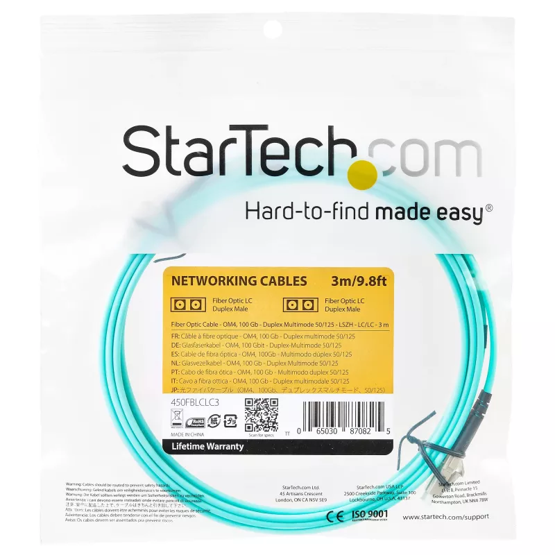 StarTech.com 3 m (10 ft) LC/UPC į LC/UPC OM4 daugiamodis šviesolaidinis kabelis, 50/125 µm LOMMF/VCSEL Zipcord, 100G, maži nuostoliai - LSZH šviesolaidinis trumpiklis