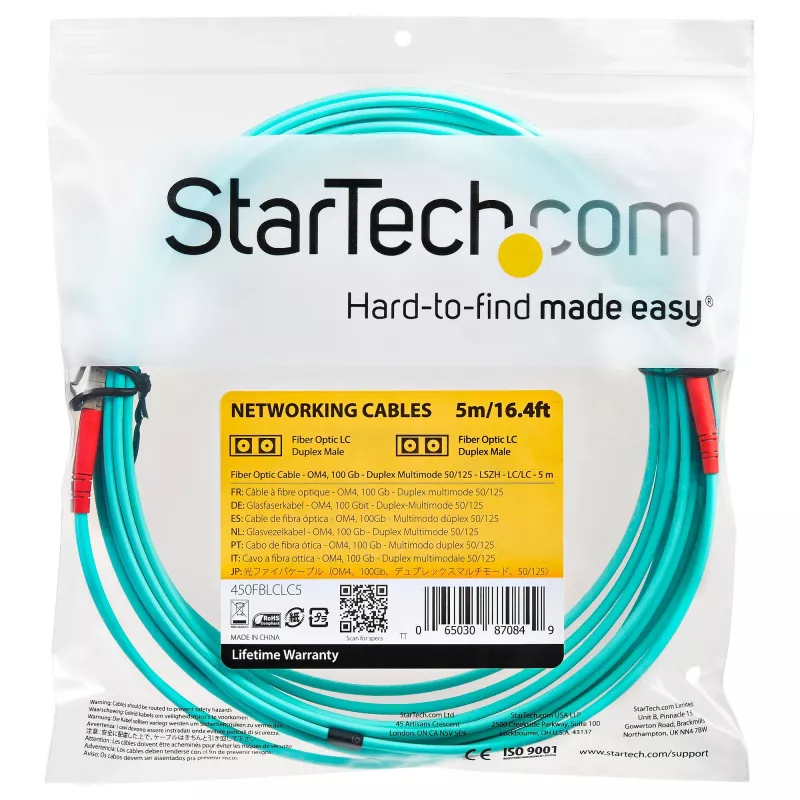 StarTech.com 5m LC/UPC į LC/UPC OM4 daugiamodis šviesolaidinis kabelis, 50/125µm, 100G, maži nuostoliai