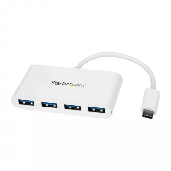 StarTech.com 4 prievadų USB-C šakotuvas su 4x USB-A prievadais (USB 3.0 SuperSpeed 5Gbps) – maitinamas iš USB – nešiojamas / nešiojamojo kompiuterio USB-C į USB-A adapterio šakotuvas – USB 3.2 Gen 1 Type-C šakotuvas – baltas