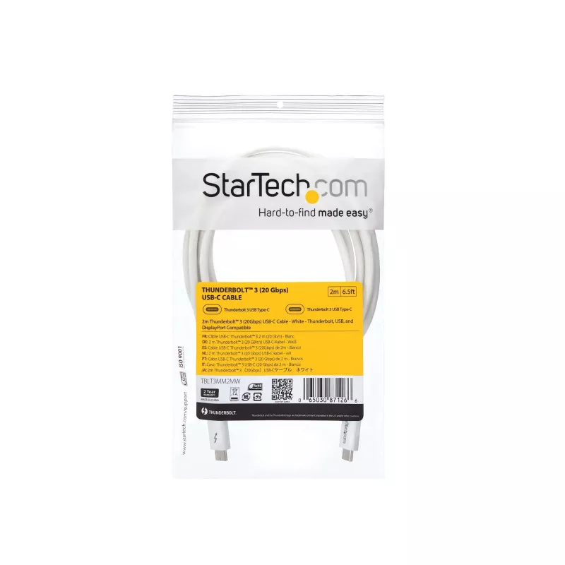 StarTech.com Thunderbolt 3 kabelis - 20Gbps - 2m - Baltas - suderinamas su Thunderbolt, USB ir DisplayPort