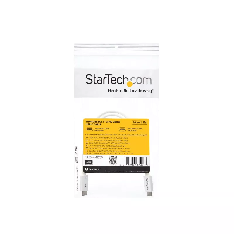 StarTech.com Thunderbolt 3 laidas - 40Gbps - 0,5m - baltas - suderinamas su Thunderbolt, USB ir DisplayPort