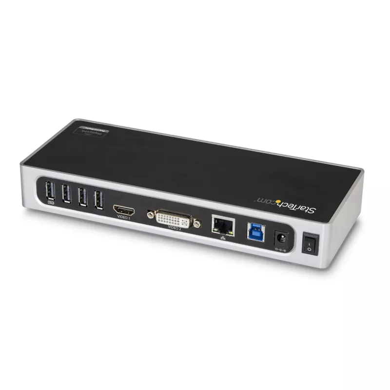 StarTech.com USB 3.0 dokavimo stotelė su dviem monitoriais – HDMI, DVI/VGA, 6 prievadų USB 3.1 5Gbps šakotuvas, GbE, garsas – universali Type-A dokavimo stotelė, skirta Windows ir Mac