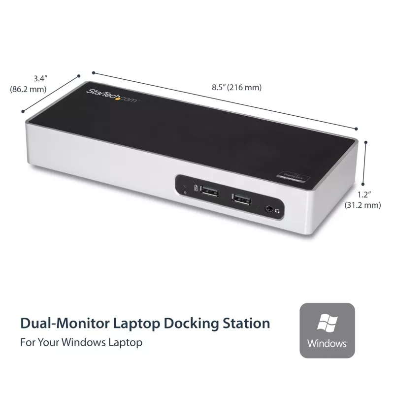 StarTech.com USB 3.0 dokavimo stotelė su dviem monitoriais – HDMI, DVI/VGA, 6 prievadų USB 3.1 5Gbps šakotuvas, GbE, garsas – universali Type-A dokavimo stotelė, skirta Windows ir Mac