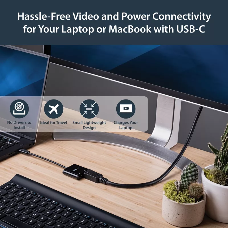 StarTech.com USB-C į DisplayPort adapteris su maitinimo tiekimu – 4K 60Hz HBR2 – USB Type-C į DP 1.2 monitoriaus vaizdo keitiklis su įkrovimu – 60W PD perdavimas – suderinamas su Thunderbolt 3