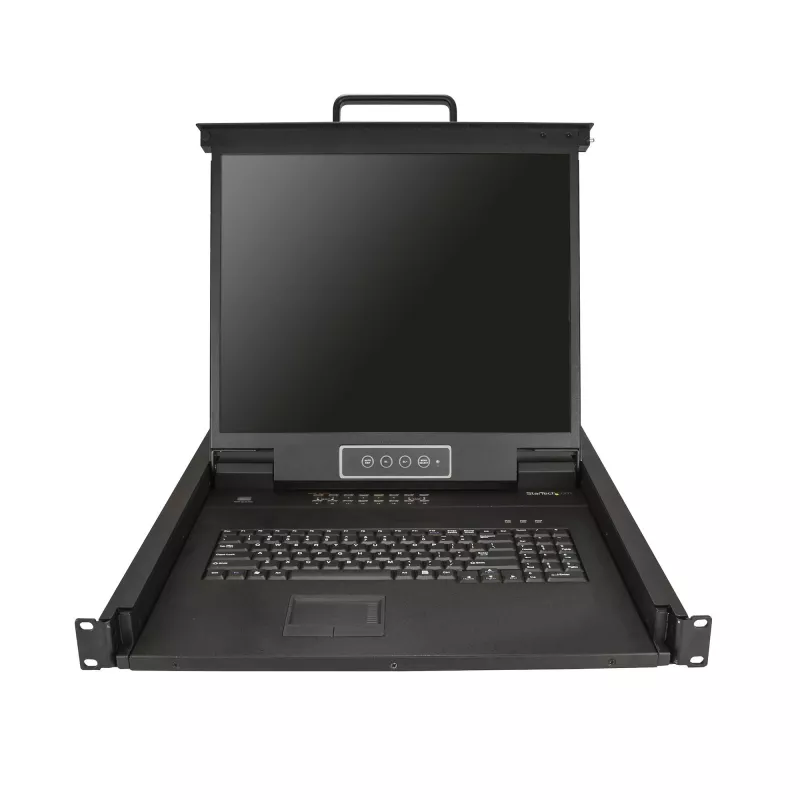 „StarTech.com“ 16 prievadų stovo KVM konsolė su 6 pėdų kabeliais – integruotas KVM jungiklis su 19 colių LCD monitoriumi – pilnai įrengtas 1U LCD KVM stalčius – OSD KVM – patvarus 50 000 MTBF – USB + VGA palaikymas