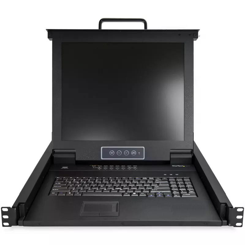 StarTech.com 16 prievadų stelažinis KVM konsolė su 6 pėdų kabeliais – integruotas KVM jungiklis su 17 colių LCD monitoriumi – pilnai įrengtas 1U LCD KVM stalčius – OSD KVM – patvarus 50 000 MTBF – USB + VGA palaikymas