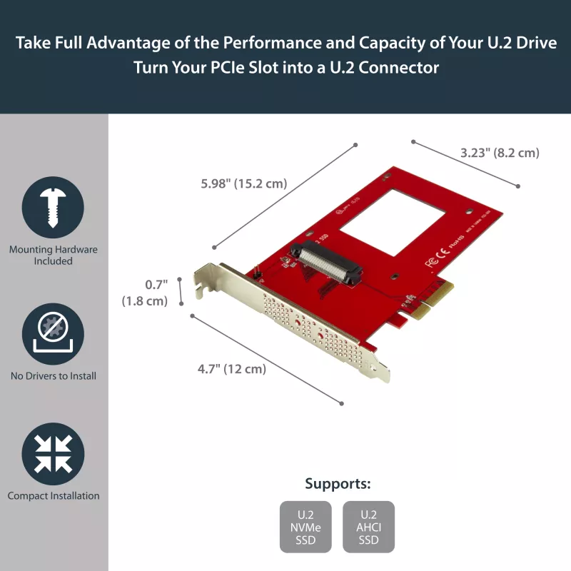 StarTech.com U.2 į PCIe adapteris 2,5 colio U.2 NVMe SSD - SFF-8639 - x4 PCI Express 4.0