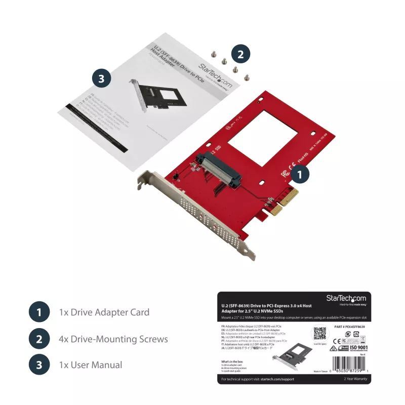 StarTech.com U.2 į PCIe adapteris 2,5 colio U.2 NVMe SSD - SFF-8639 - x4 PCI Express 4.0