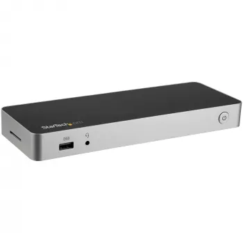 StarTech.com USB-C dokas – dviejų monitorių HDMI ir DisplayPort 4K 30Hz, USB Type-C nešiojamojo kompiuterio stotelė su 60W įkrovimu, SD kortelių skaitytuvu, 4 prievadų USB-A 3.0 šakotuvu, GbE, garsu – suderinama su Thunderbolt 3
