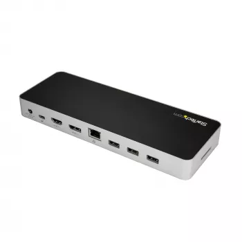 StarTech.com USB-C dokas – dviejų monitorių HDMI ir DisplayPort 4K 30Hz, USB Type-C nešiojamojo kompiuterio stotelė su 60W įkrovimu, SD kortelių skaitytuvu, 4 prievadų USB-A 3.0 šakotuvu, GbE, garsu – suderinama su Thunderbolt 3