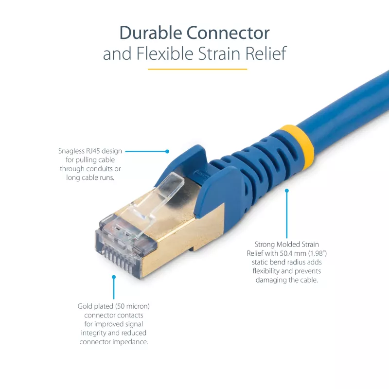 StarTech.com 0,50 m CAT6a eterneto kabelis - 10 gigabitų ekranuotas RJ45 100W PoE jungiamasis laidas - 10GbE STP tinklo kabelis su įtempimo mažinimu - mėlynas, individualiai išbandytas / laidai UL sertifikuoti / TIA