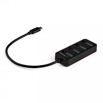 StarTech.com 4 prievadų USB C šakotuvas – USB-C į 4x USB 3.0 Type-A prievadus su atskirais įjungimo/išjungimo jungikliais – SuperSpeed 5 Gbps USB 3.1/3.2 Gen 1 – maitinamas iš USB – nešiojamas – 25 cm integruotas laidas