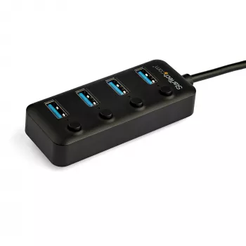 StarTech.com 4 prievadų USB C šakotuvas – USB-C į 4x USB 3.0 Type-A prievadus su atskirais įjungimo/išjungimo jungikliais – SuperSpeed 5 Gbps USB 3.1/3.2 Gen 1 – maitinamas iš USB – nešiojamas – 25 cm integruotas laidas