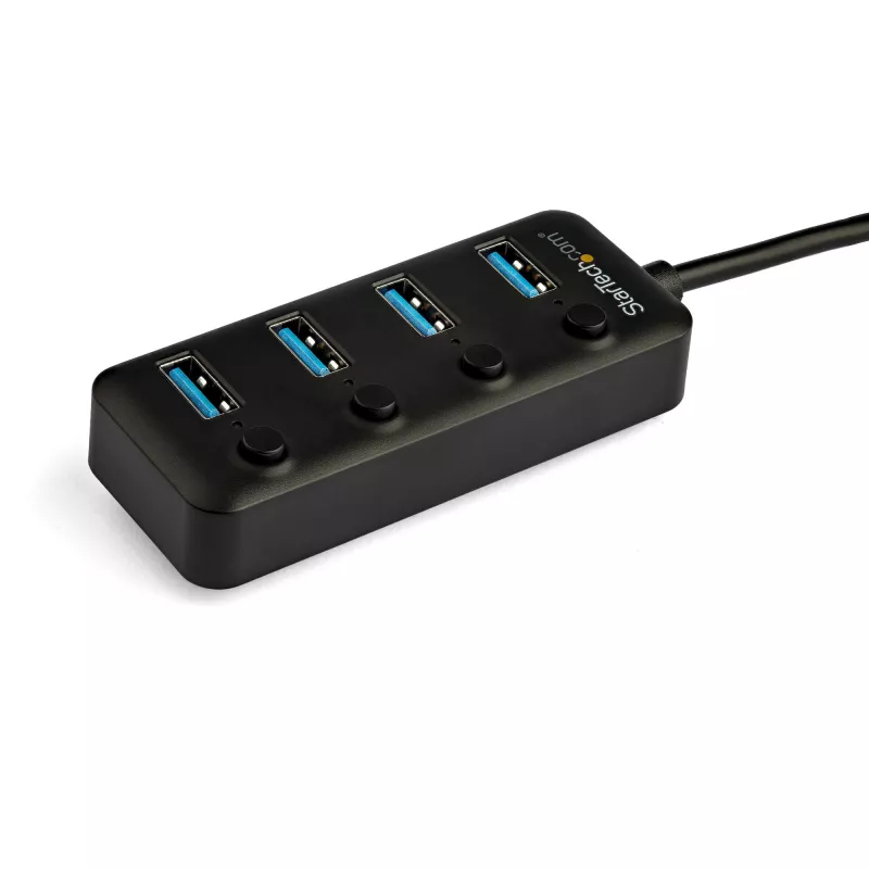 StarTech.com 4 prievadų USB C šakotuvas – USB-C į 4x USB 3.0 Type-A prievadus su atskirais įjungimo/išjungimo jungikliais – SuperSpeed 5 Gbps USB 3.1/3.2 Gen 1 – maitinamas iš USB – nešiojamas – 25 cm integruotas laidas