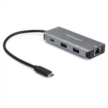 StarTech.com 3 prievadų USB-C centras su Gigabit Ethernet RJ45 GbE prievadu - 2x USB-A, 1x USB-C - SuperSpeed 10Gbps USB 3.1/3.2 Gen 2 Type-C centro adapteris - maitinamas iš USB - aliuminis - veikia su TB3