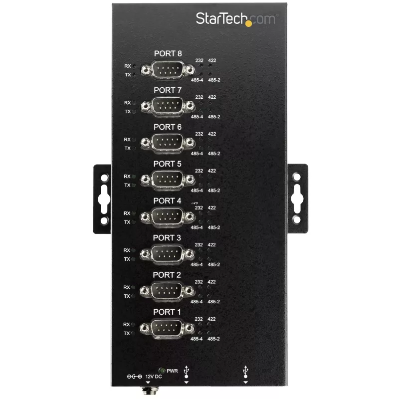 StarTech.com 8 prievadų nuoseklusis USB-RS232/RS485/RS422 adapteris – pramoninis USB 2.0 į DB9 keitiklis, IP30, montuojamas ant DIN bėgio, metalinis, 15kV ESD apsauga
