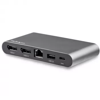 StarTech.com USB-C dokų stotelė – 4K dvigubas monitorius DisplayPort – mini nešiojamojo kompiuterio dokas – 100W galios perdavimas – GbE, 2 prievadų USB-A šakotuvas – USB Type-C kelių prievadų adapteris – 1 m laidas