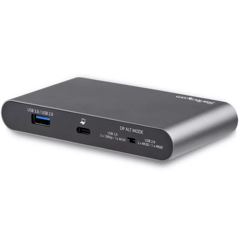 StarTech.com USB-C dokų stotelė – 4K dvigubas monitorius DisplayPort – mini nešiojamojo kompiuterio dokas – 100W galios perdavimas – GbE, 2 prievadų USB-A šakotuvas – USB Type-C kelių prievadų adapteris – 1 m laidas