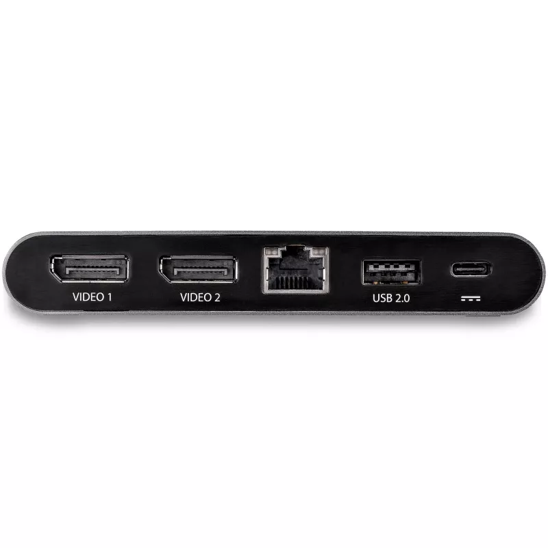 StarTech.com USB-C dokų stotelė – 4K dvigubas monitorius DisplayPort – mini nešiojamojo kompiuterio dokas – 100W galios perdavimas – GbE, 2 prievadų USB-A šakotuvas – USB Type-C kelių prievadų adapteris – 1 m laidas