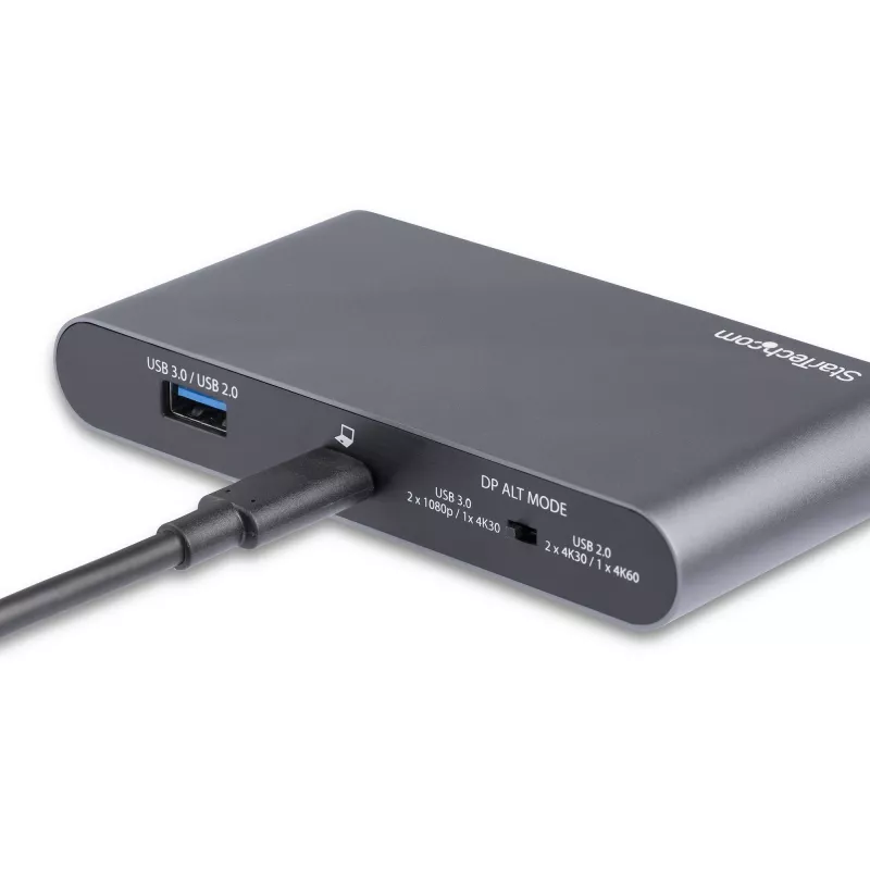 StarTech.com USB-C dokų stotelė – 4K dvigubas monitorius DisplayPort – mini nešiojamojo kompiuterio dokas – 100W galios perdavimas – GbE, 2 prievadų USB-A šakotuvas – USB Type-C kelių prievadų adapteris – 1 m laidas