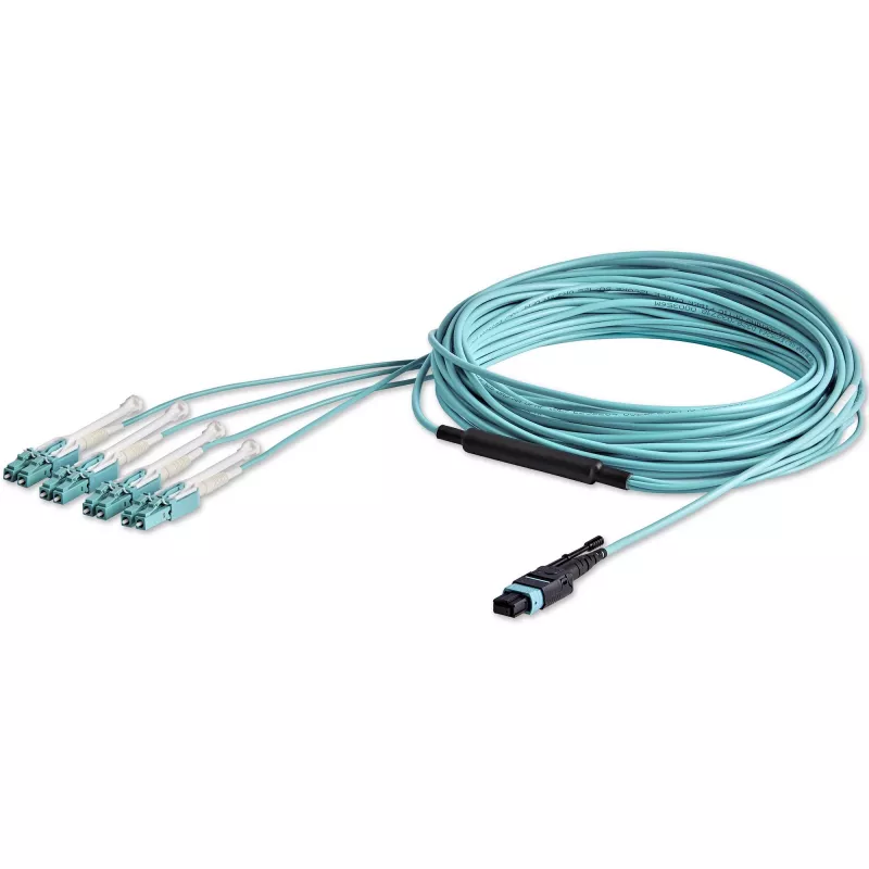 StarTech.com 10m MTP(F)/PC į 4x LC/PC Duplex Breakout OM3 daugiamodis šviesolaidinis kabelis, OFNP plenum, 40G tinklams, maži įterpimo nuostoliai