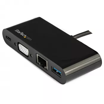 StarTech.com USB-C kelių prievadų adapteris – mini USB-C dokas su VGA 1080p vaizdu, 60W maitinimo perdavimu, USB 3.1 Gen 1 Type-A 5Gbps, Gigabit Ethernet – dokavimo stotelė