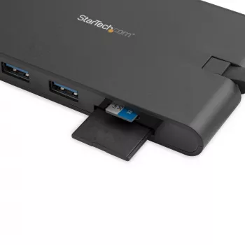 StarTech.com USB-C kelių prievadų adapteris – USB Type-C mini dokas su HDMI 4K arba VGA 1080p vaizdu, 100W PD, 3 prievadų USB 3.0 centras, GbE, SD ir microSD – nešiojamojo kompiuterio kelioninis dokas