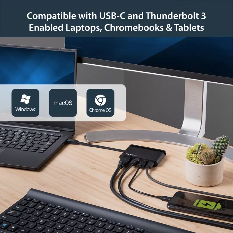 StarTech.com USB-C kelių prievadų adapteris – nešiojamas USB-C dokas su 4K HDMI, 100W PD 3.0 perdavimu, 1x USB-A, 1x USB-C, GbE – Thunderbolt 3 ir USB Type-C nešiojamojo kompiuterio kelioninis dokas, skirtas Mac ir Windows